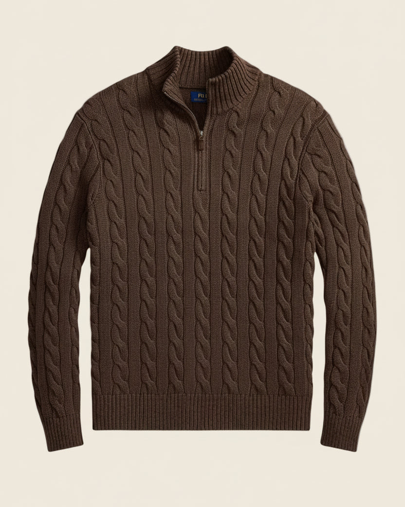 Chunky Cable-Knit Cotton Quarter-Zip Sweater