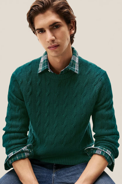 Maglione Girocollo In Lana Intrecciata Con Logo Bandierina Ricamato