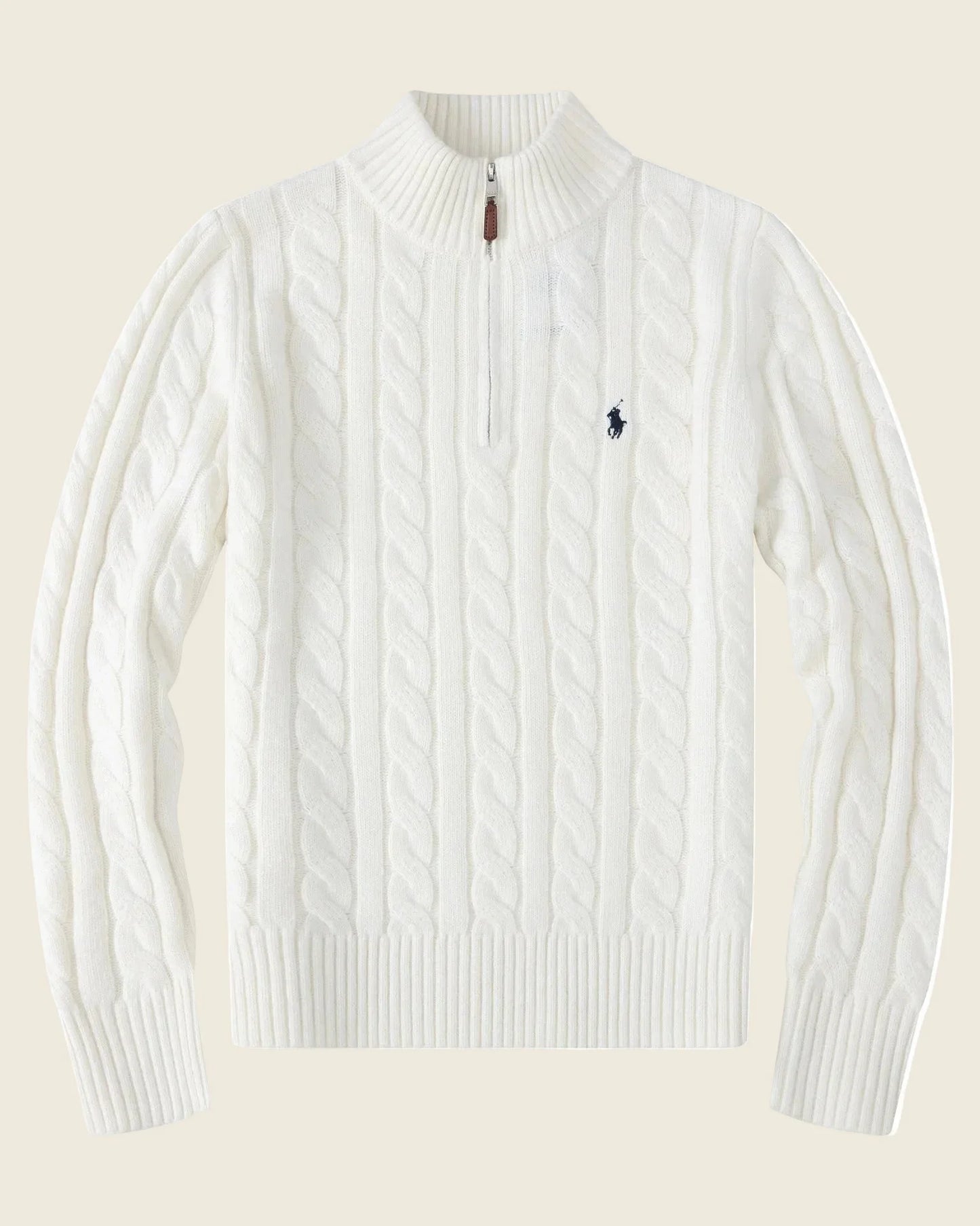 Chunky Cable-Knit Cotton Quarter-Zip Sweater