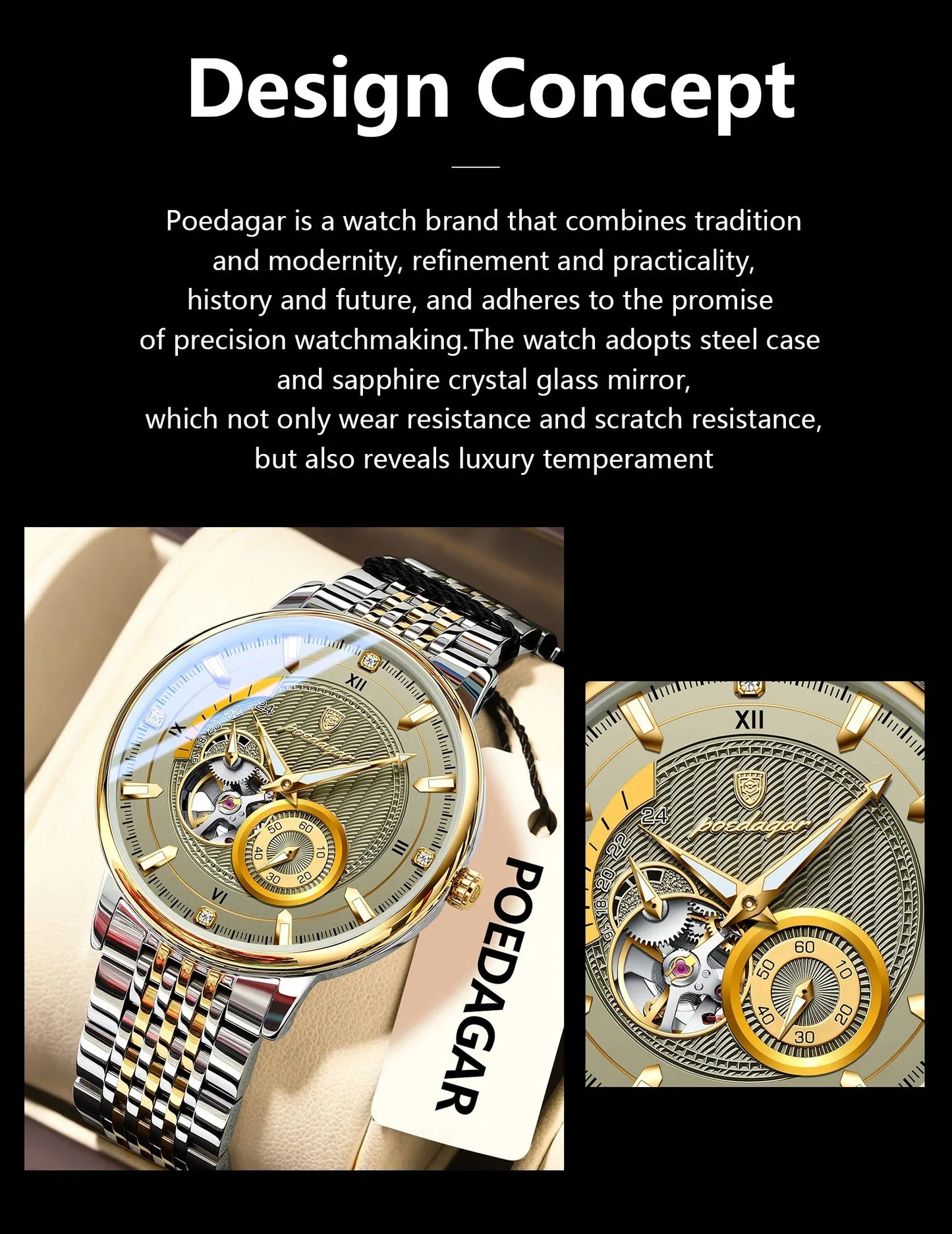 POEDAGAR Prestige Skeleton Automatikuhr