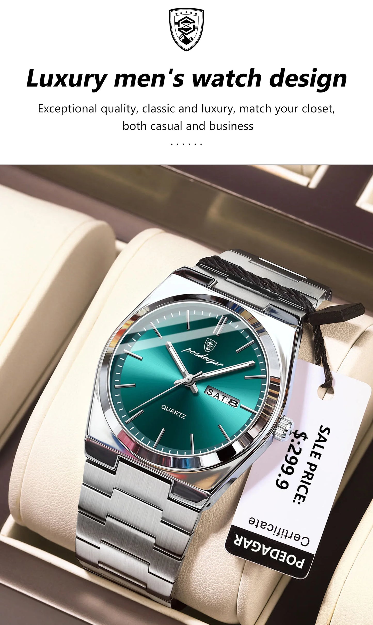 POEDAGAR Klassische Datumsanzeige Uhr