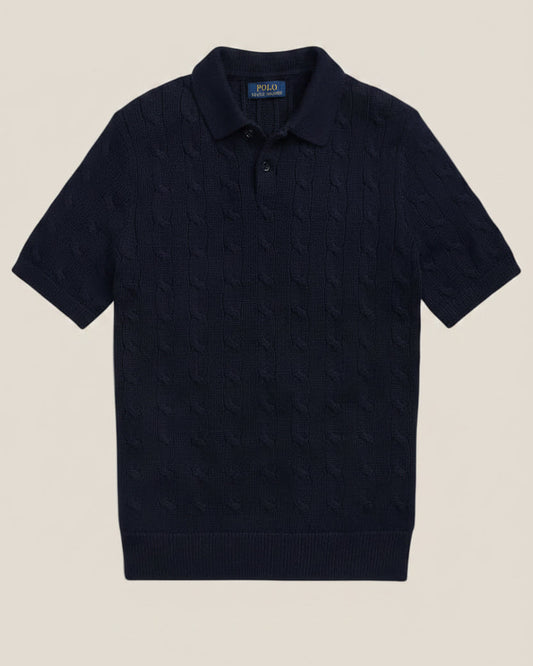 Cable-Knit Cotton Polo-Collar Sweater