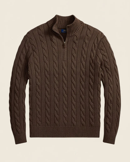 Chunky Cable-Knit Cotton Quarter-Zip Sweater
