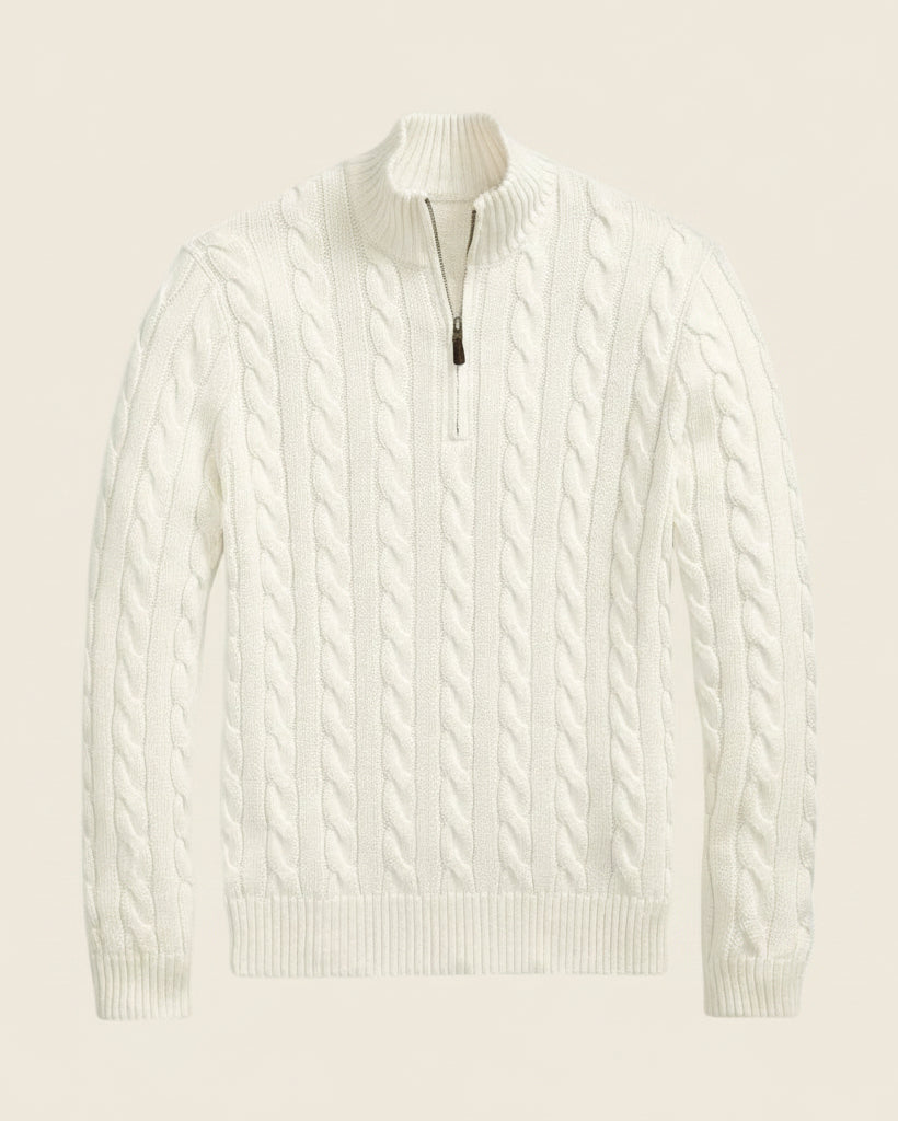 Chunky Cable-Knit Cotton Quarter-Zip Sweater