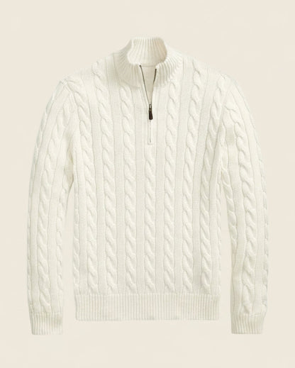 Chunky Cable-Knit Cotton Quarter-Zip Sweater